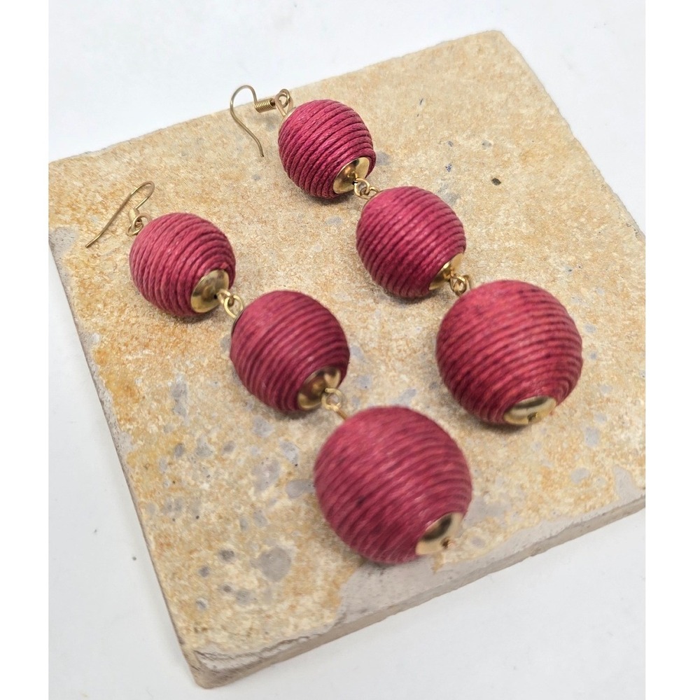 Bonbon drop earrings women OS Crimson Red thread ball statement Eclectic boho